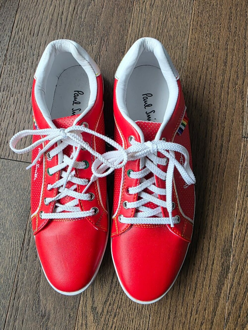 Paul Smith red leather sneakers + iconic designer detailing, excellent condition